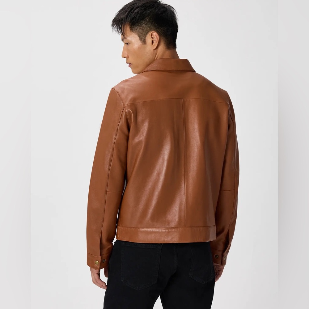 Quince Men 100% Leather Harrington Jacket Dark‎ Cognac Brown XL - Picture 8 of 11